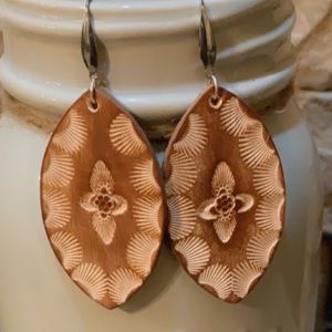 Genuine Leather handmade and tooled earrings.